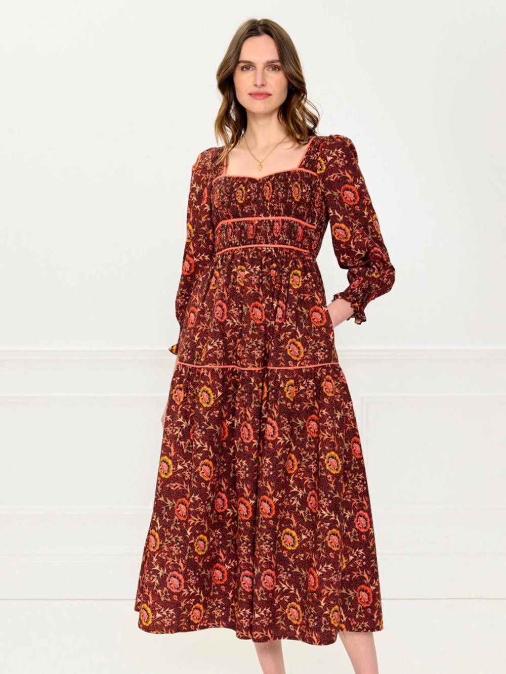 Pink City Prints Rachel Dress long‎ sleeve maxi floral
